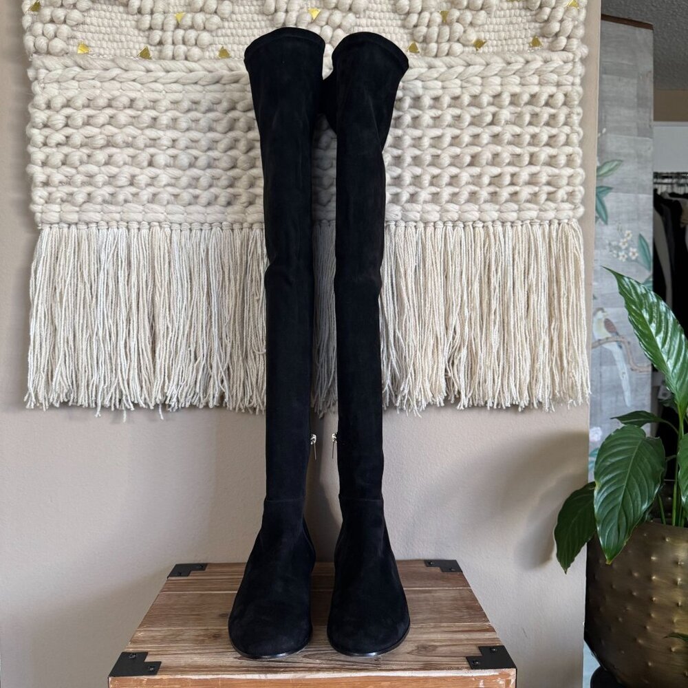 jimmy Choo Myren Black Stretch Suede Flat Over the Knee Boots Size 42/US Size 12 - Picture 4 of 16
